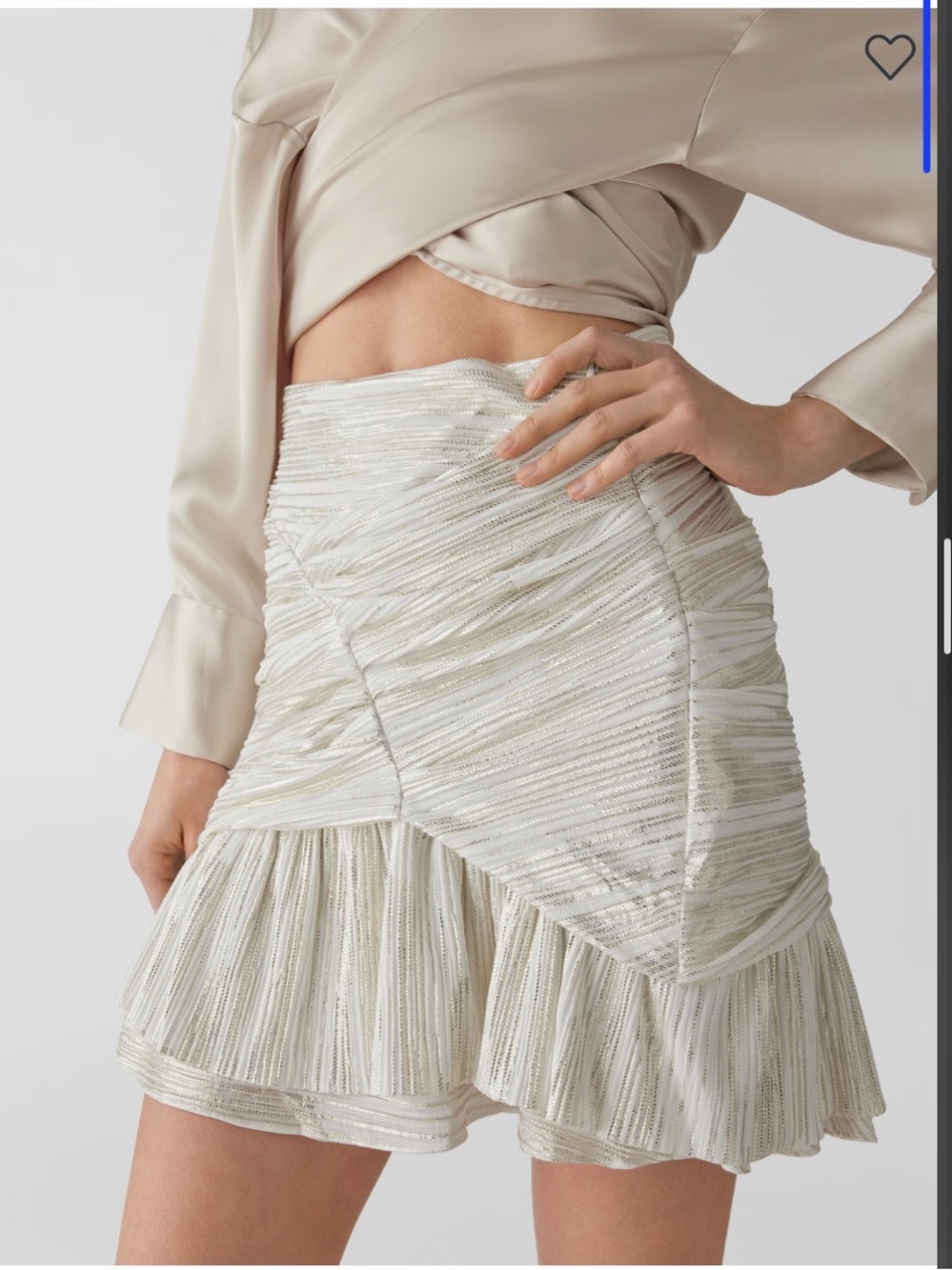 IRO Cream Metallic-Striped Ruffle-Hem Mini Skirt